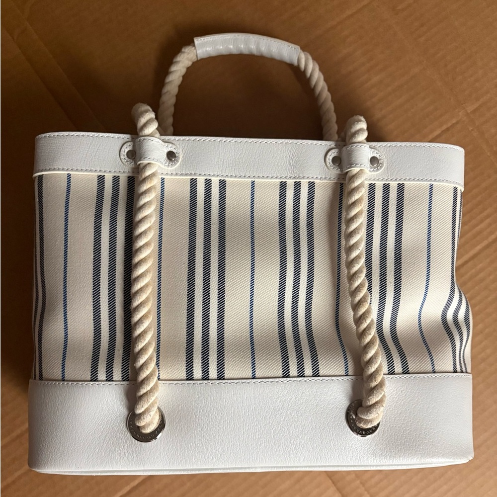 Final 4/2 Adorable Authentic Burberry tote bag blue white striped canvas